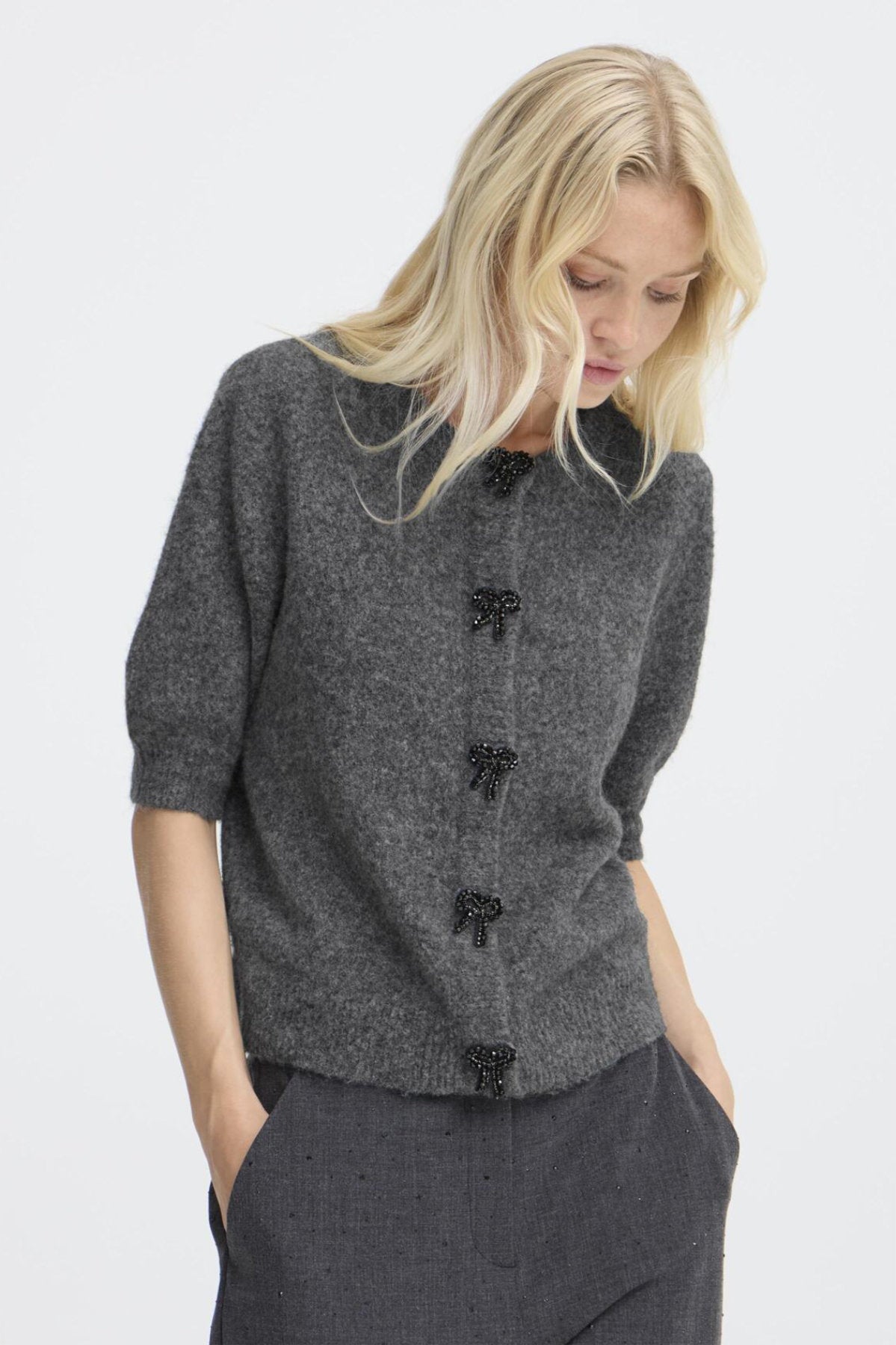 Omea deco cardigan, charcoal
