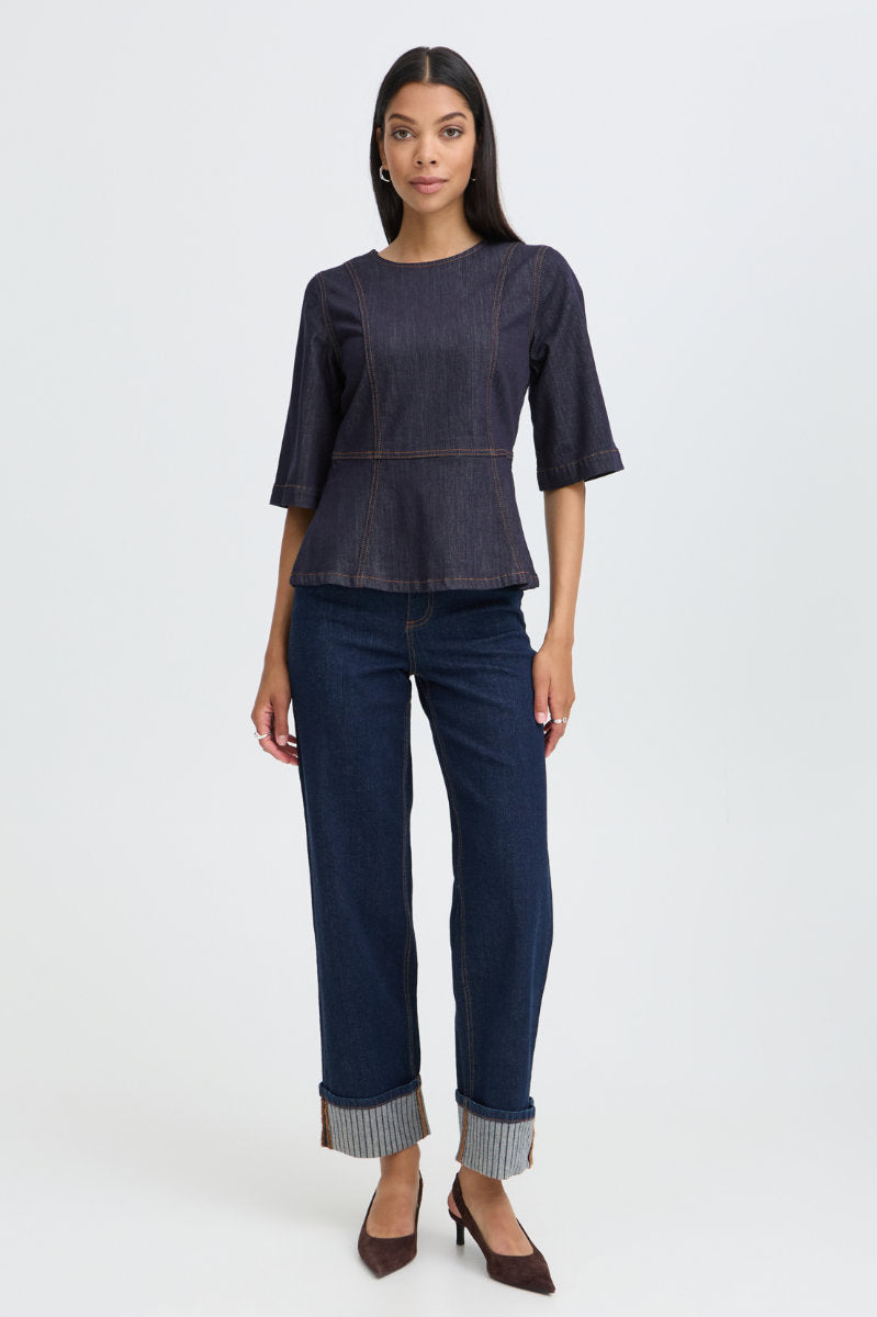 Kanea peplum blouse, indigo