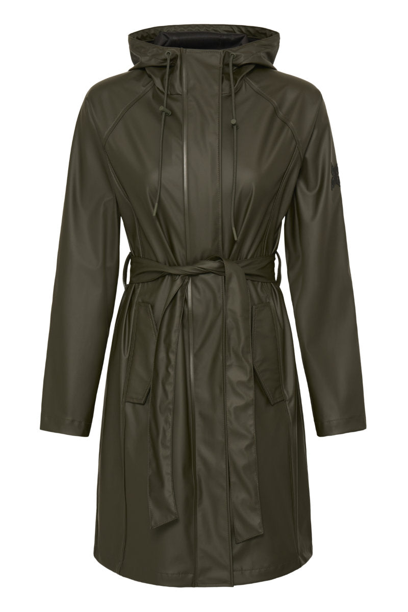 Avan belted raincoat, dark olive