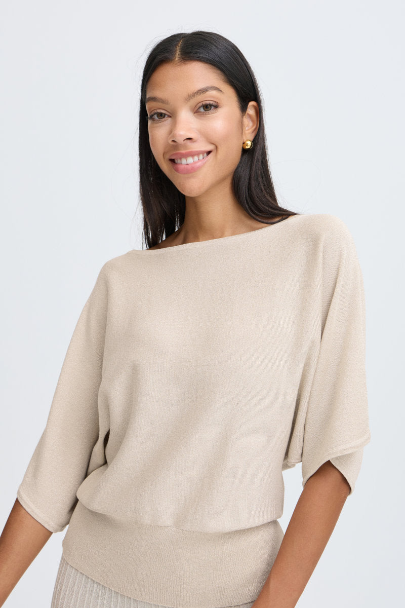 Mobbe batwing top, stone
