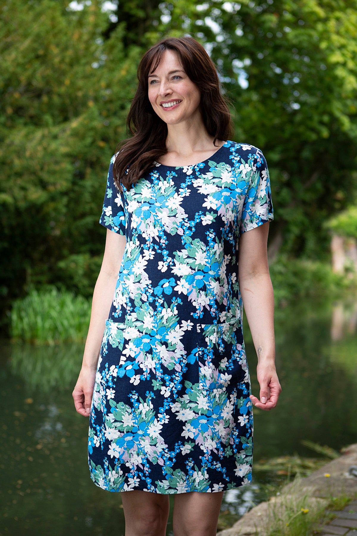 Shift pocket dress, navy