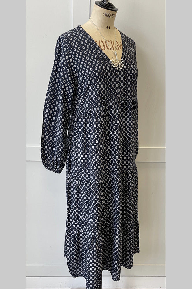 Longsleeve ditsy dress, navy