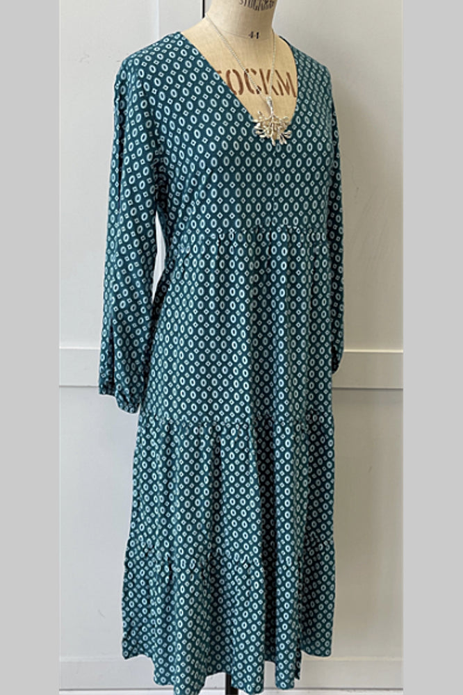 Longsleeve ditsy dress, petrol