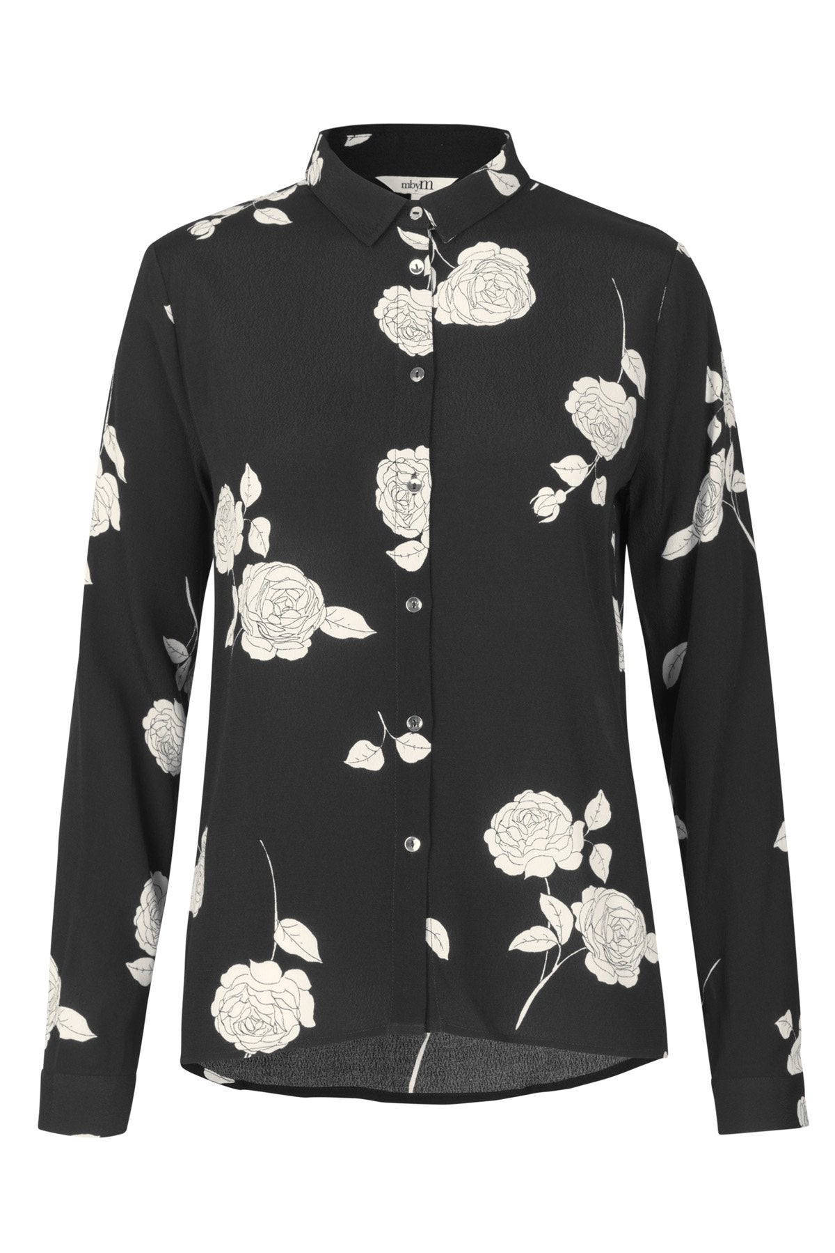 mbyM Klara floral print shirt, black and white, front view