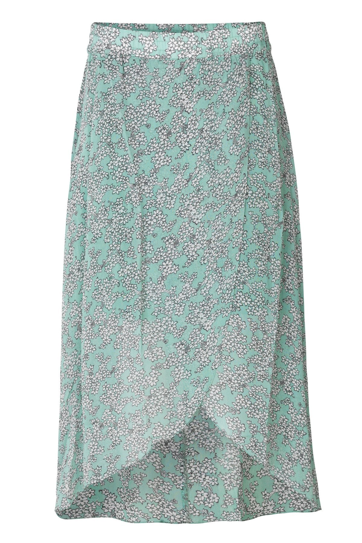 mbyM Caitlin wrapover floral skirt, pale green, front view