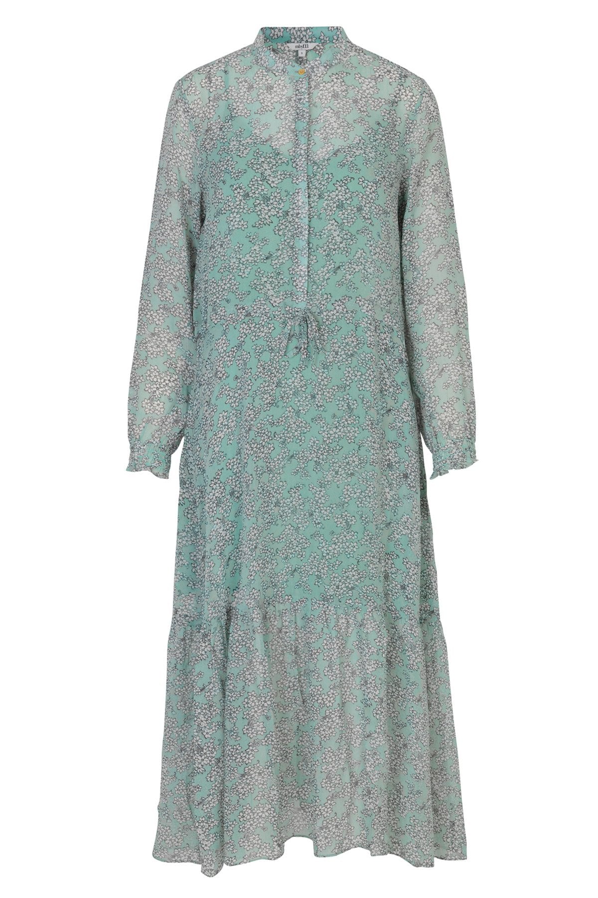 mbyM Diaz floral print tiered dress, pale green, front view