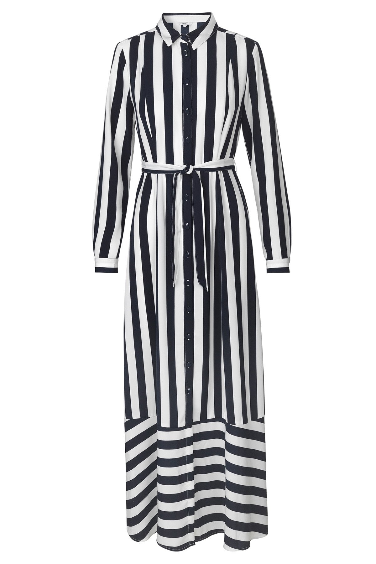 mbyM Ellanor bold stripe maxi dress, navy, front view
