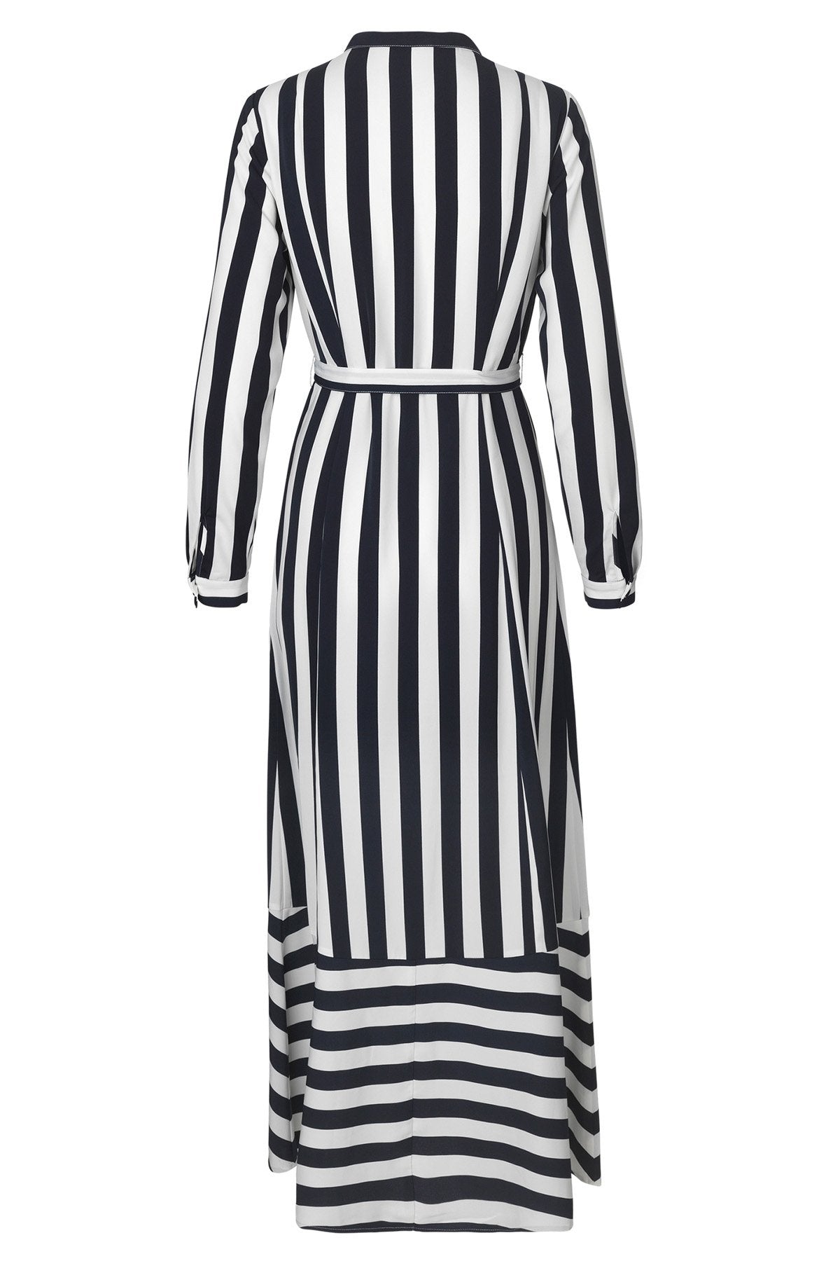 mbyM Ellanor bold stripe maxi dress, navy, rear view
