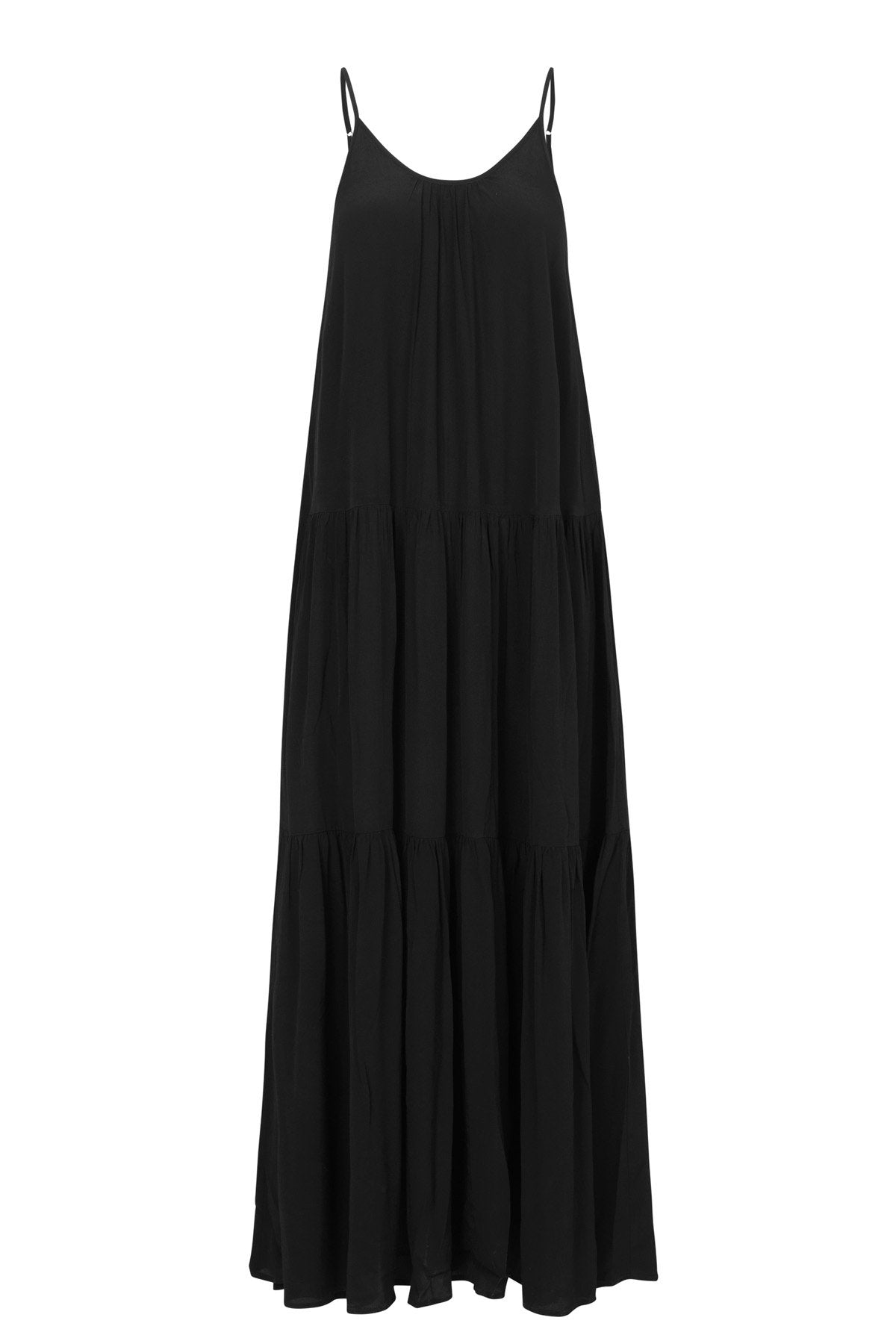 mbyM Vali tiered maxi dress, black, front view