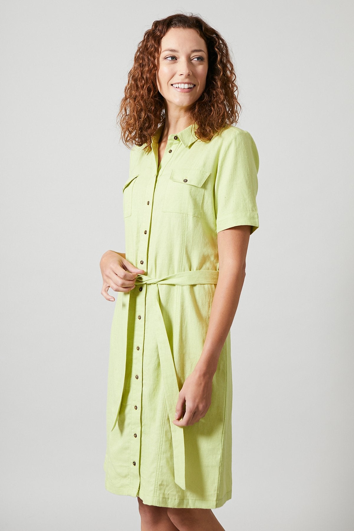 Lily and Me shirt dress, lime, front view