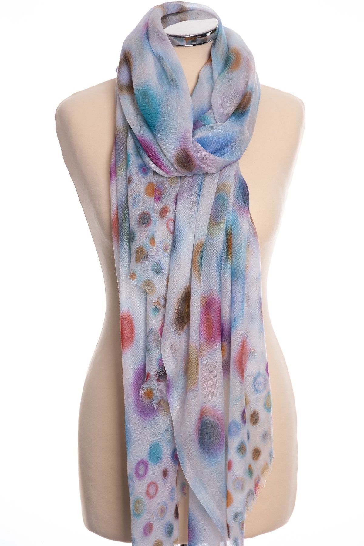 Kapre abstract print scarf, multi colour, tied view