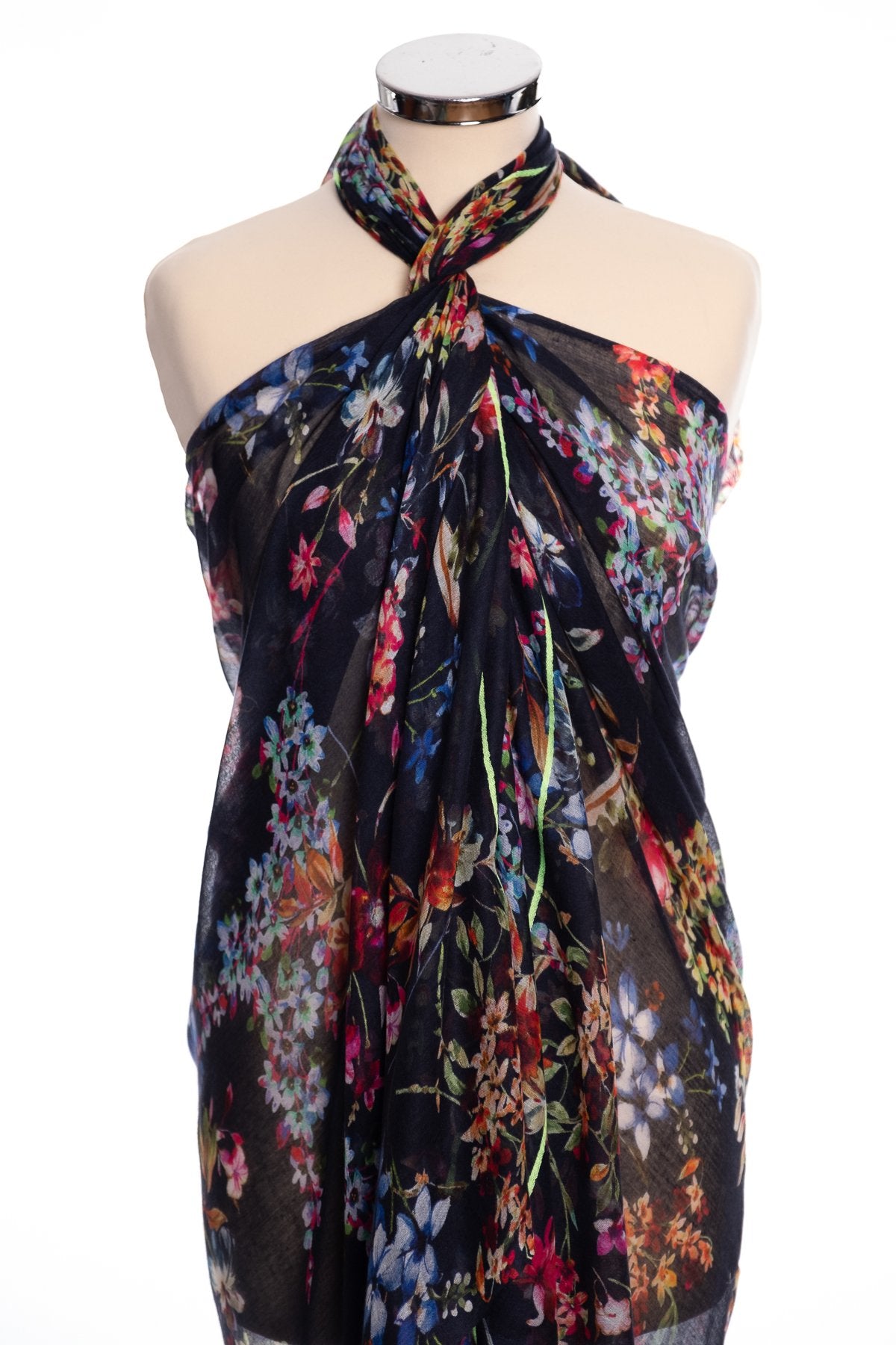 Kapre floral scarf, black, wrap view