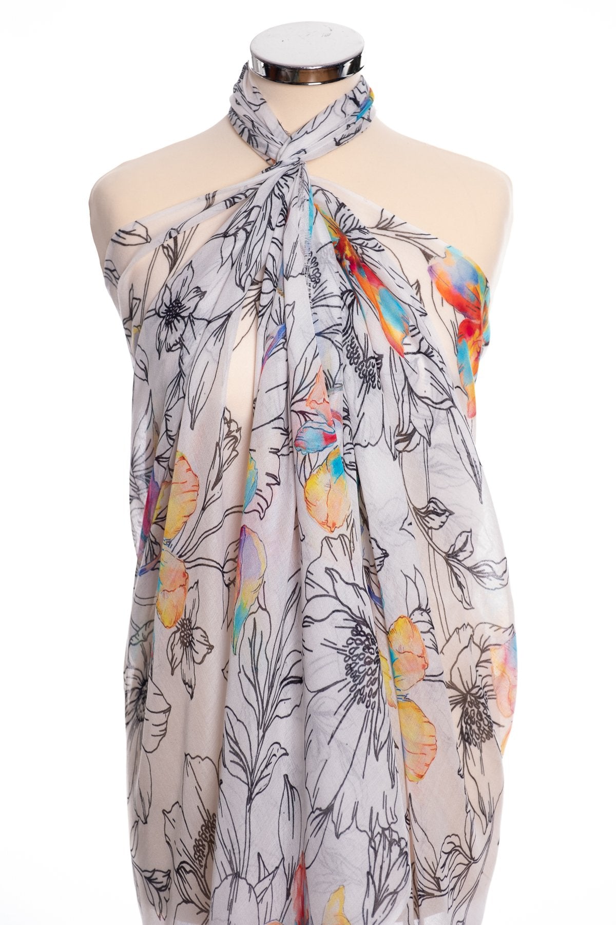 Kapre floral print scarf, white, wrap view