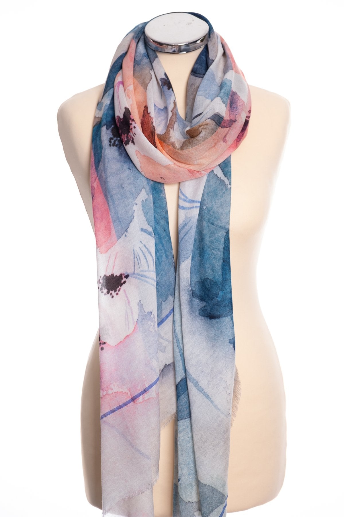 Ombre anemone design scarf, pink, tied view