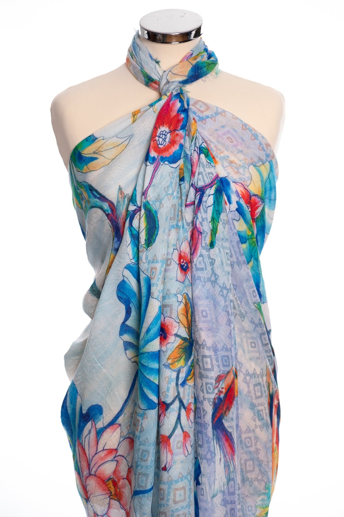 Ombre Koi fish scarf, blue, wrap view