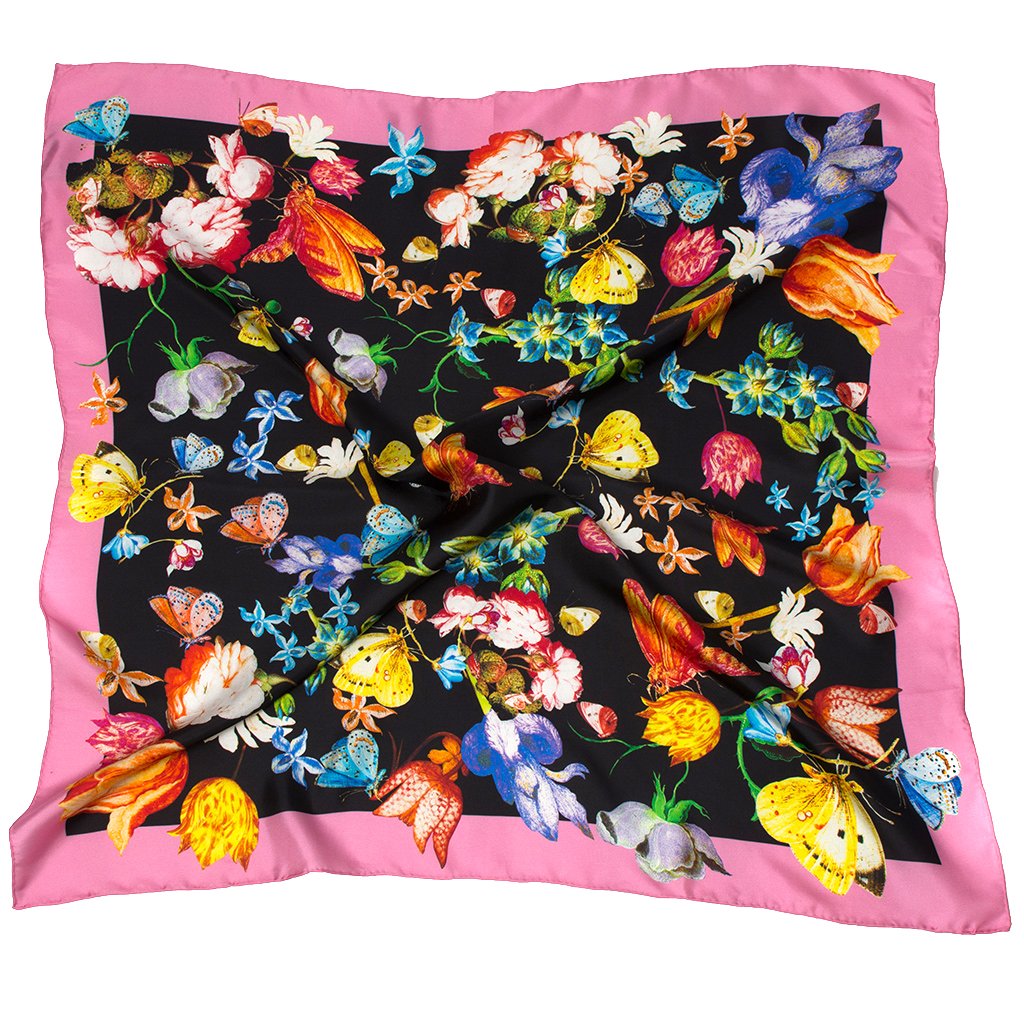 Tulips and butterflies scarf, pink