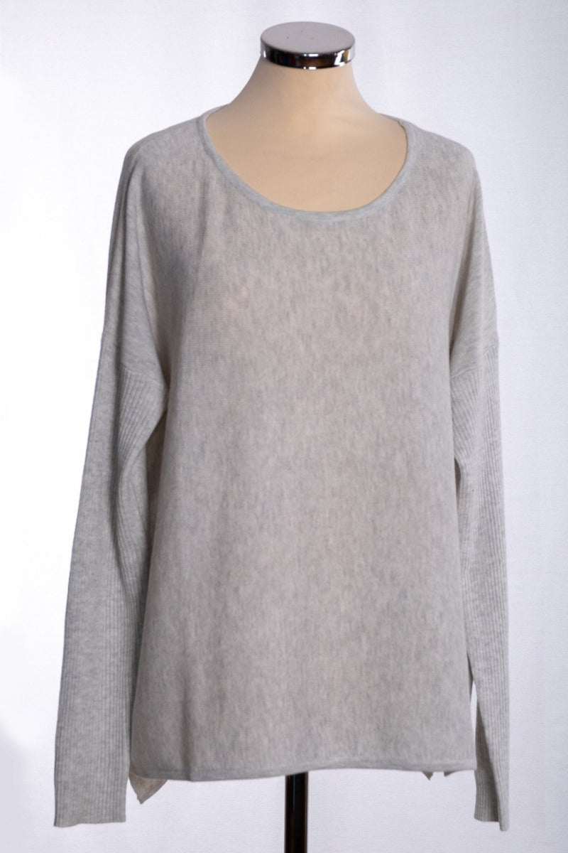 Ginger Toby bow back jumper, white silver, front view