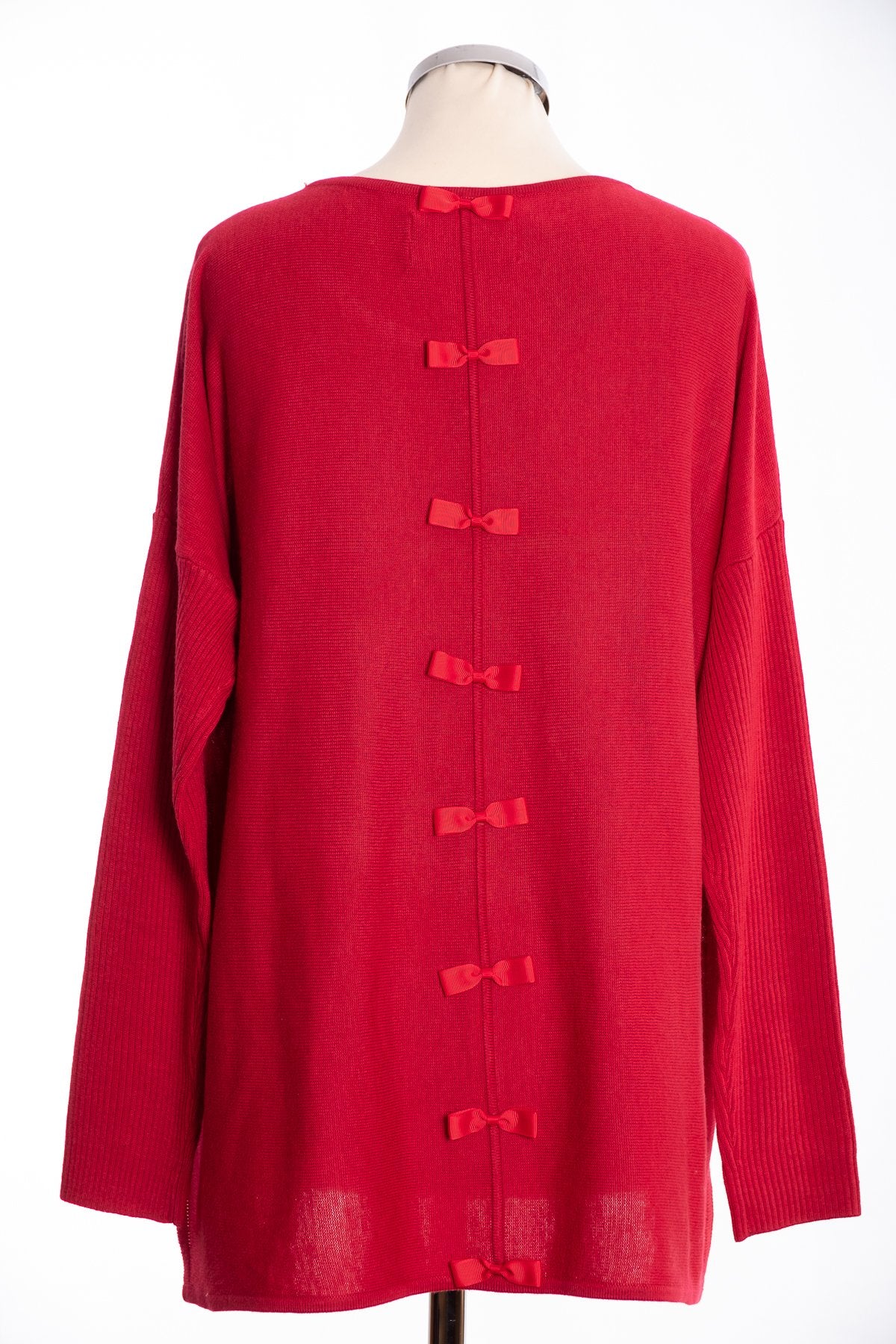 Ginger Toby bow backed jumper, cherry, rear view