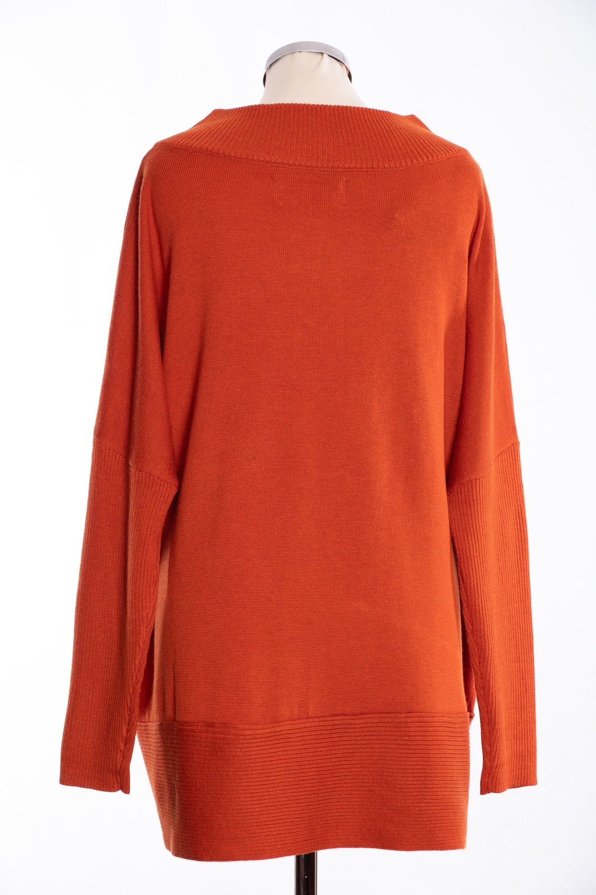 Joss ribbed V Jumper, burnt orange, rear view