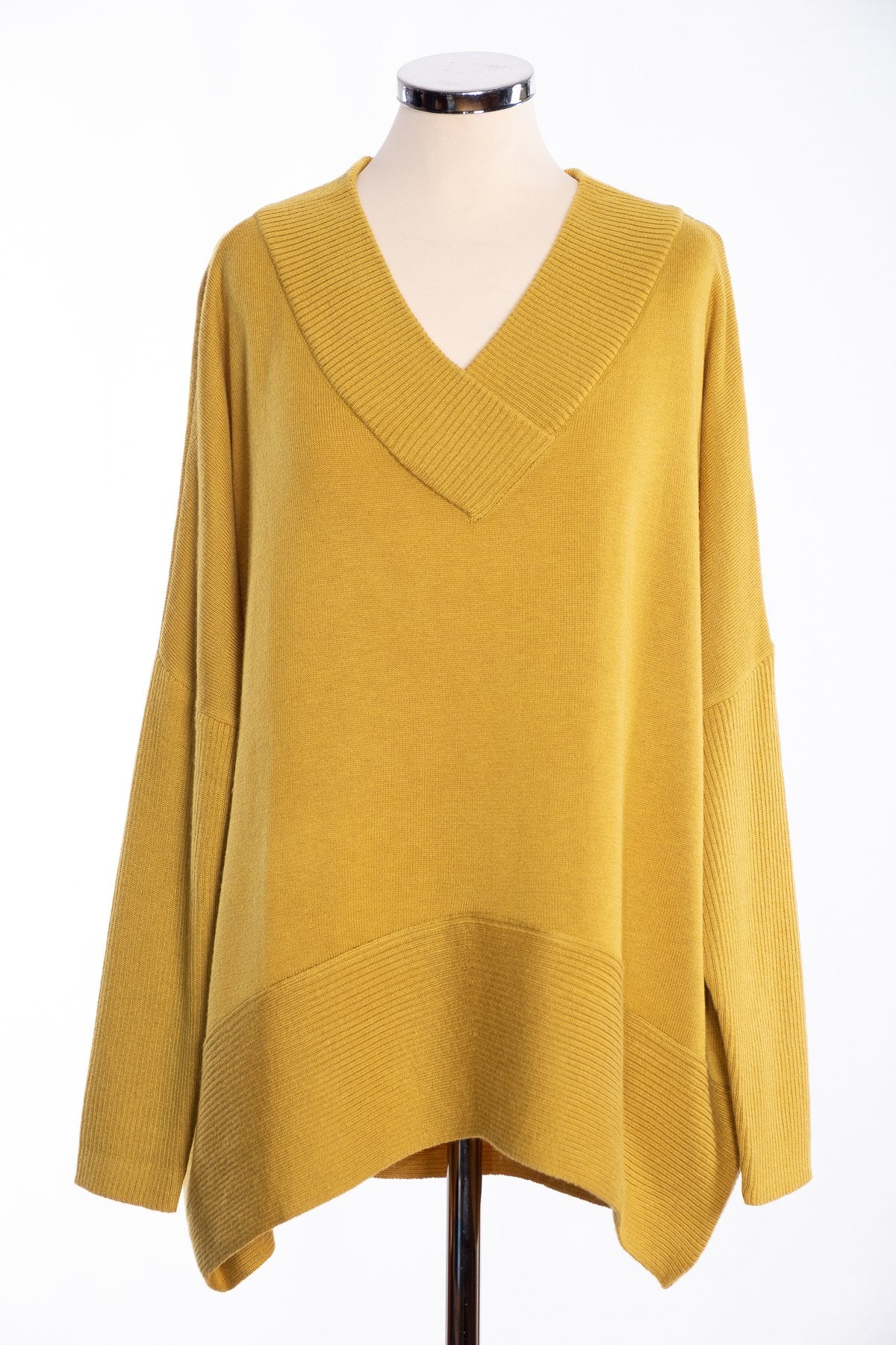 Joss ribbed V Jumper, mustard, front view