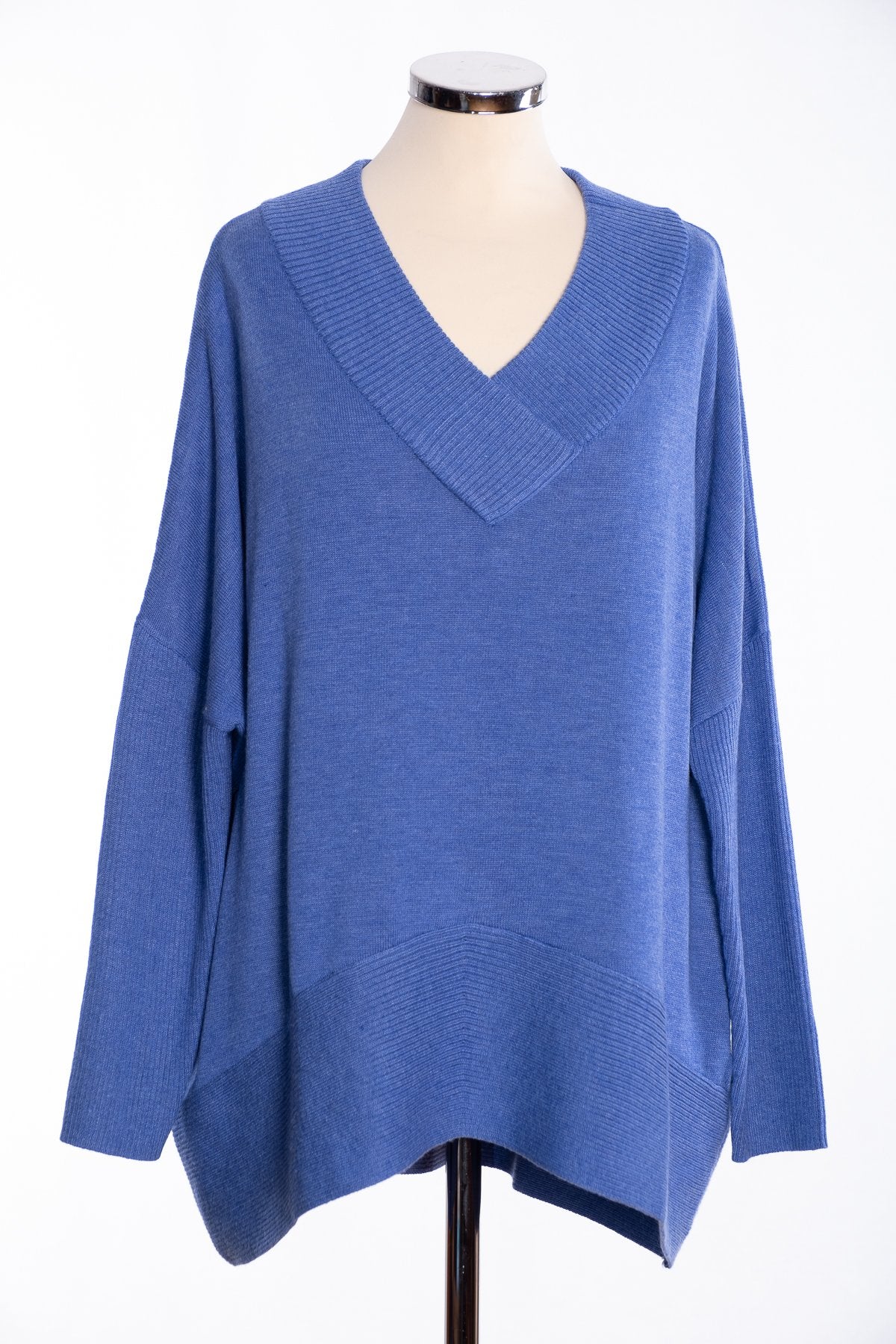 Joss ribbed V Jumper, blue, front view