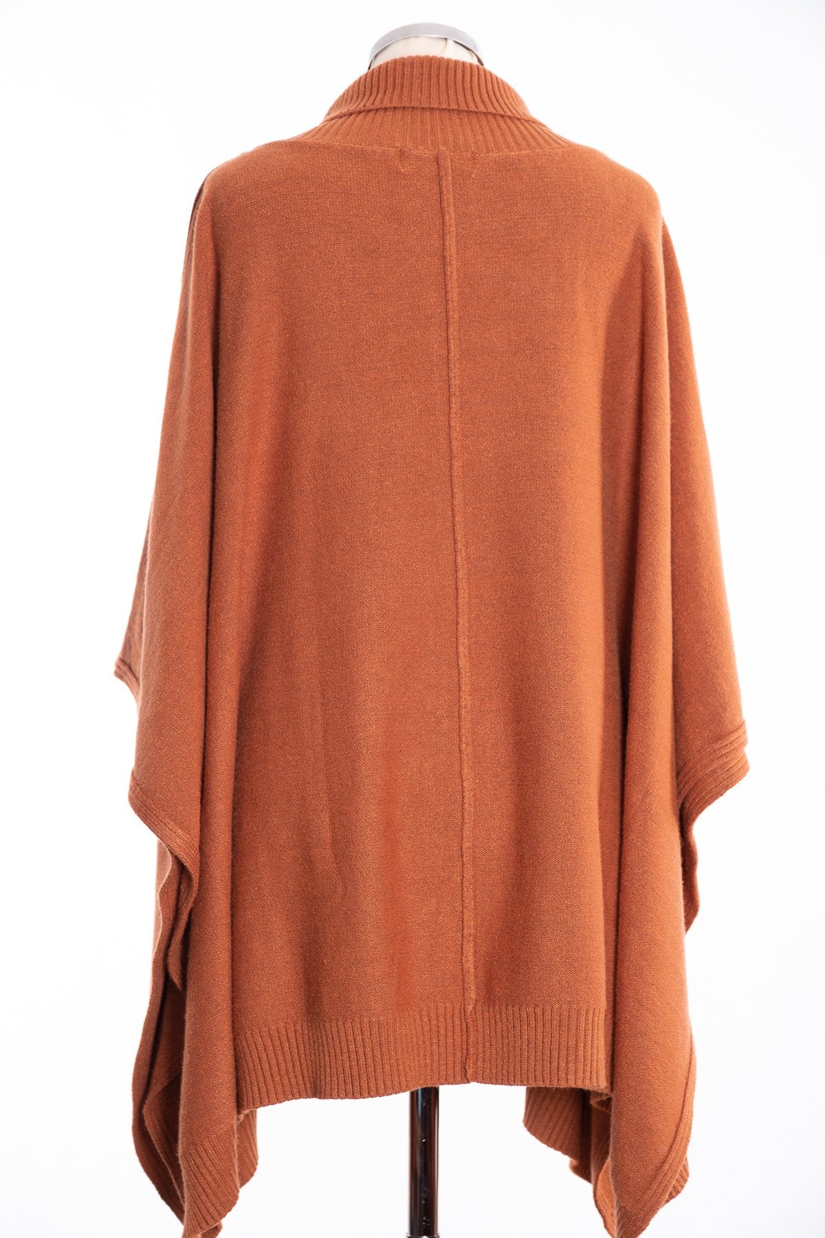 Joss cable knit poncho, toffee, rear view