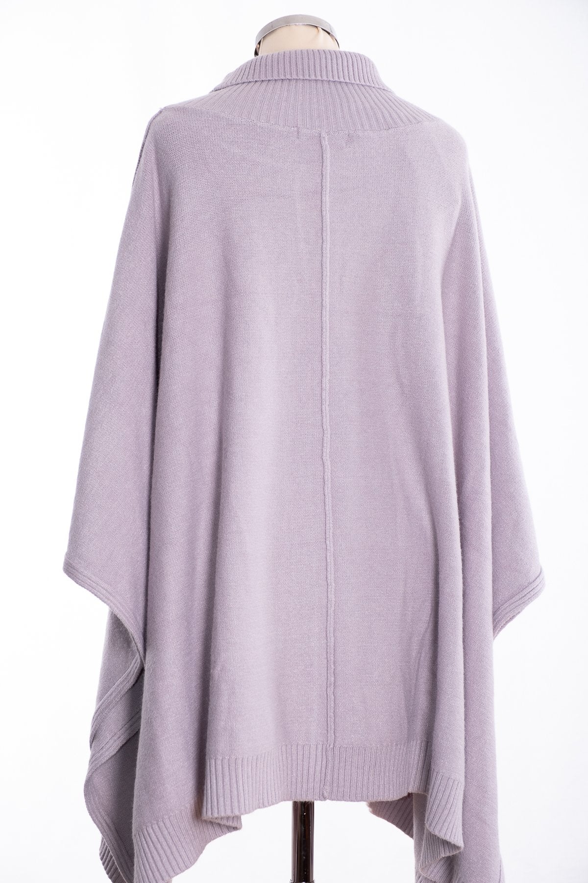 Joss cable knit poncho, silver, rear view