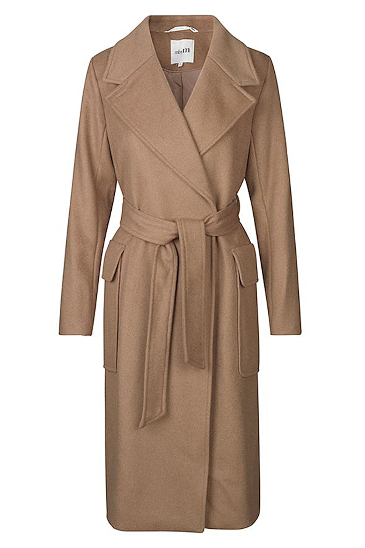 mbyM Toby trench style coat, brown, front view