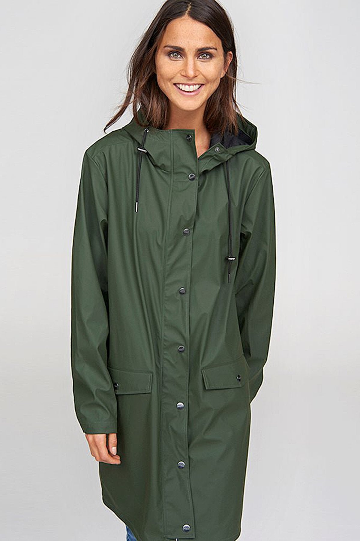 mbyM Fabiola waterproof raincoat, green, model view