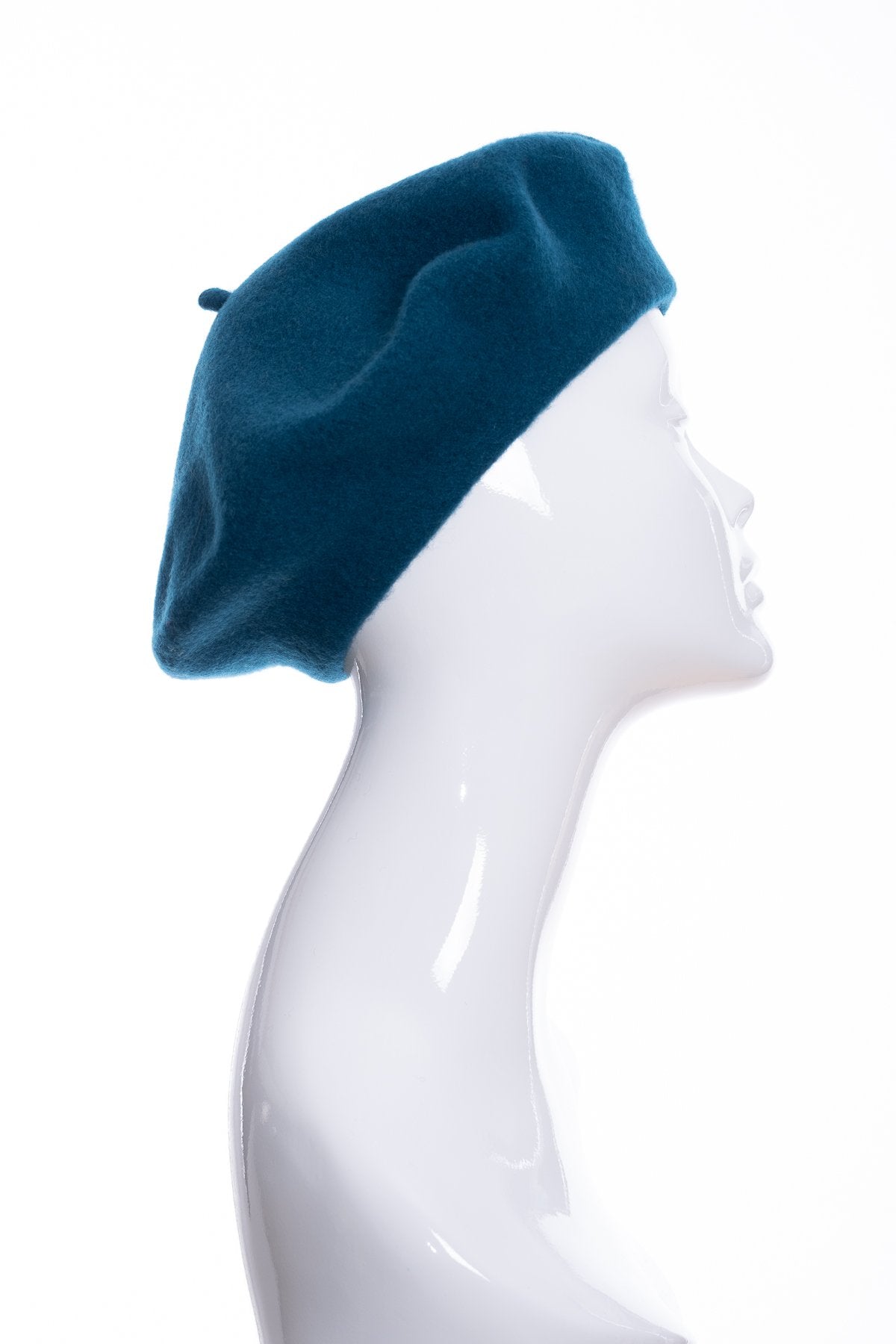 Kopka merino wool classic beret, peacock, side view