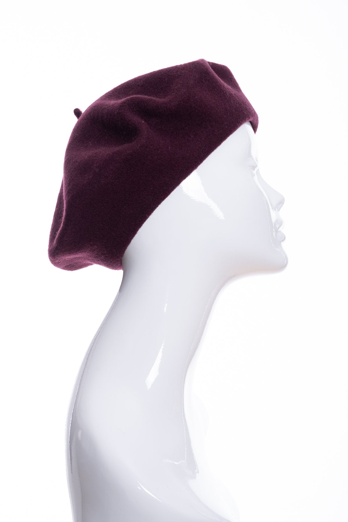 Kopka merino wool classic beret, bordeaux, side view