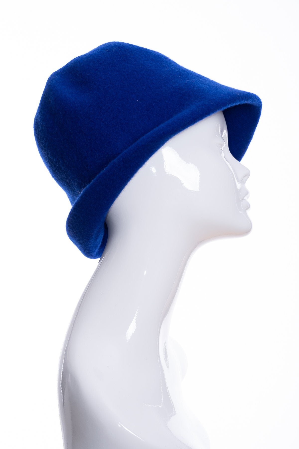 Kopka merino wool cloche hat, royal blue, side 1 view
