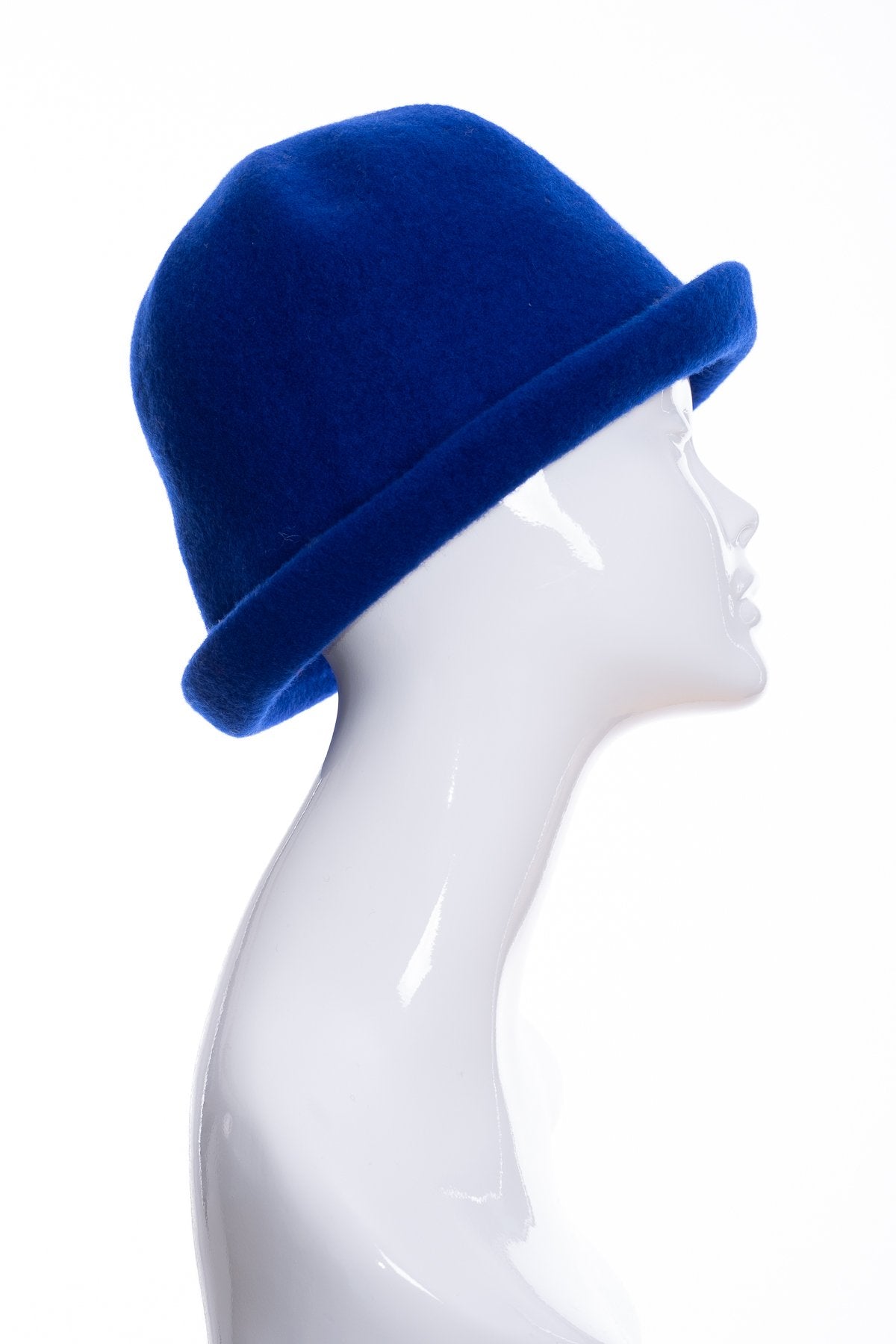 Kopka merino wool cloche hat, royal blue, side 2 view