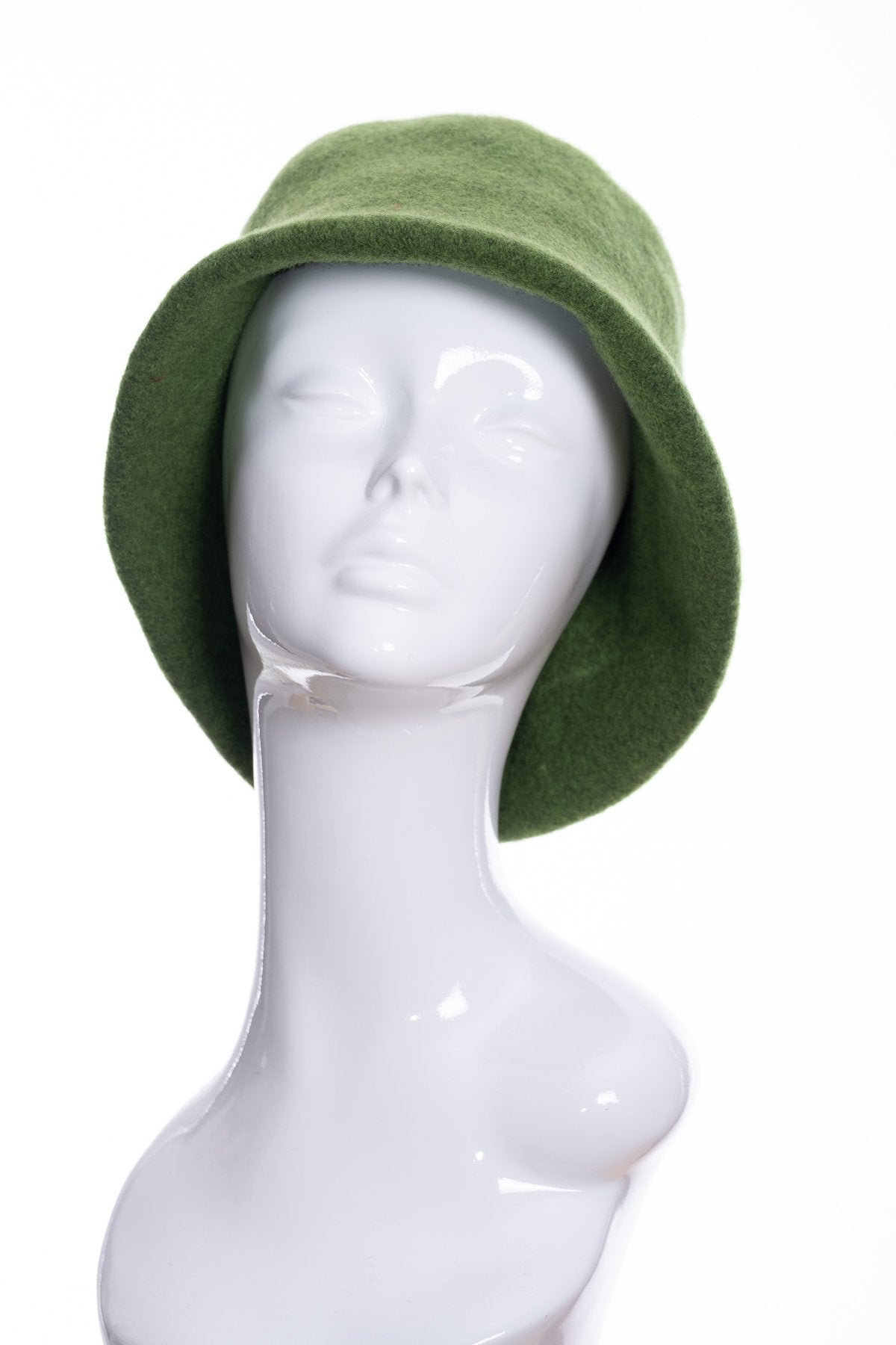 Kopka merino wool cloche hat, green marl, front view
