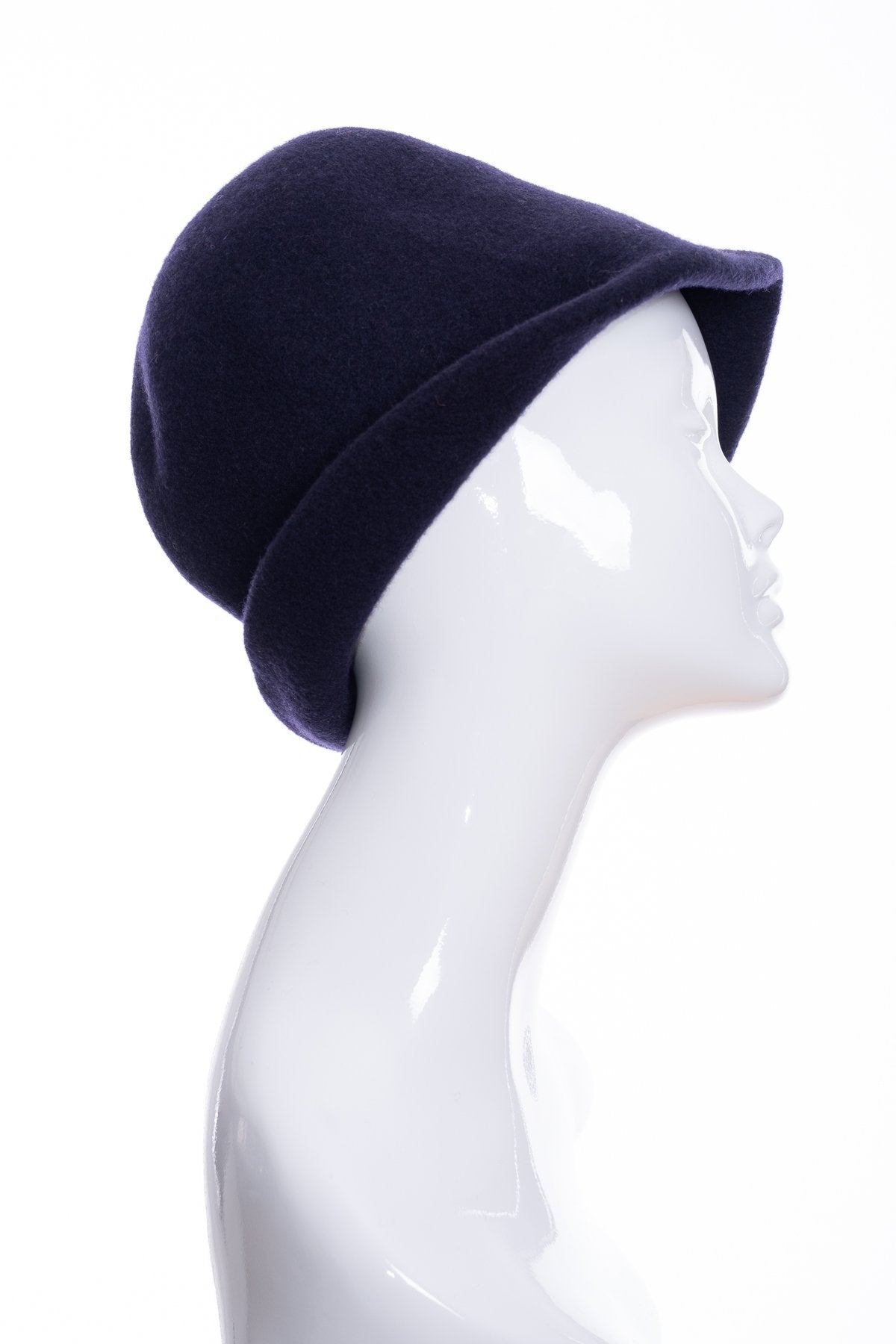 Kopka merino wool cloche hat, navy blue, side 1 view