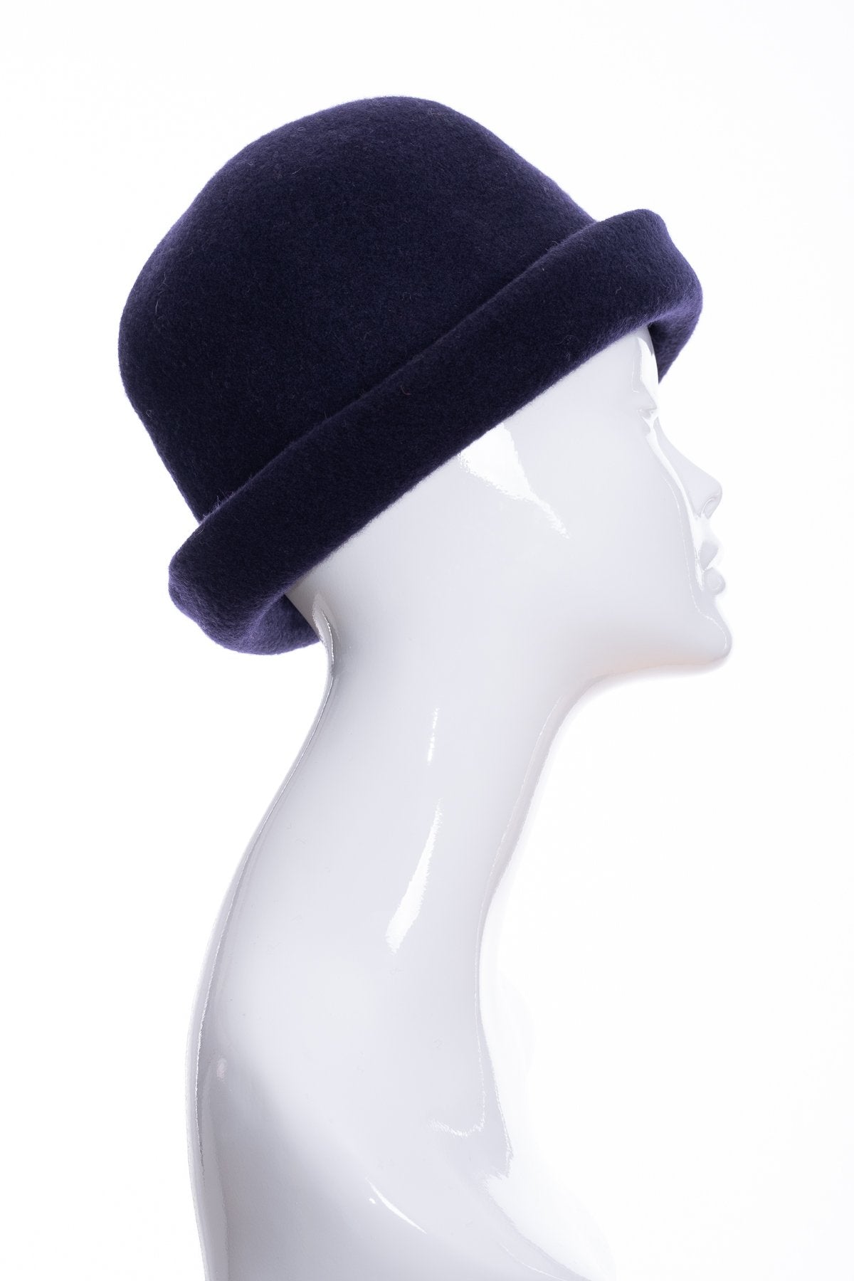 Kopka merino wool cloche hat, navy blue, side 2 view