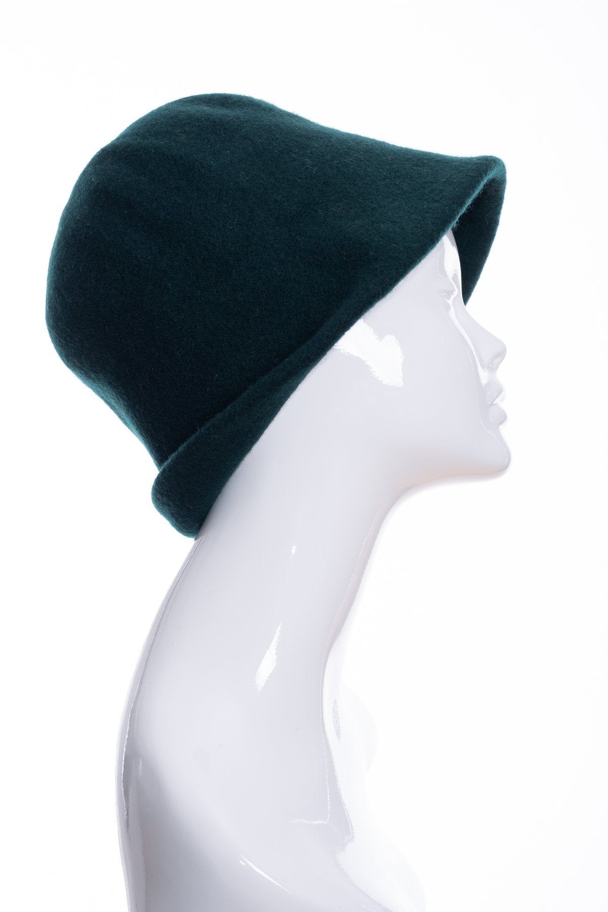 Kopka merino wool cloche hat, bottle green, side 1 view