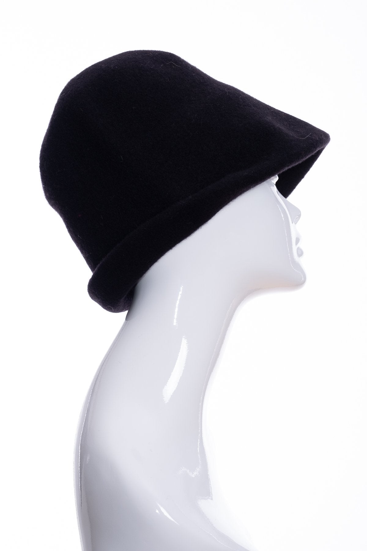 Kopka merino wool cloche hat, black, side 1 view