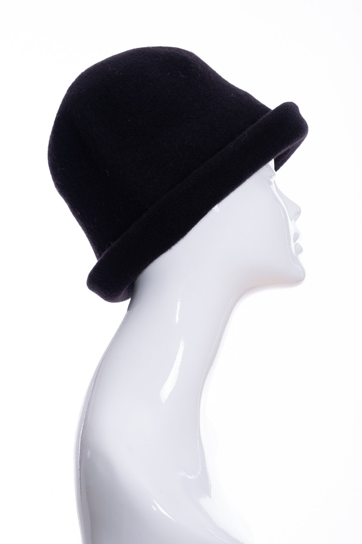 Kopka merino wool cloche hat, black, side 2 view