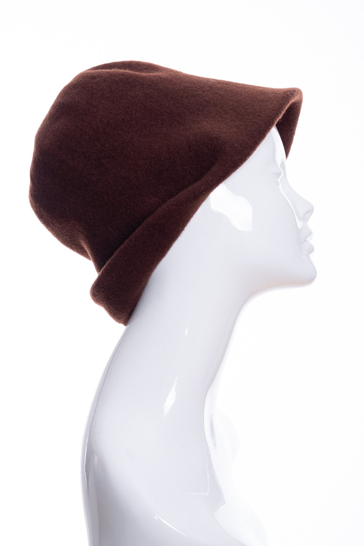 Kopka merino wool cloche hat, chocolate, side 1 view