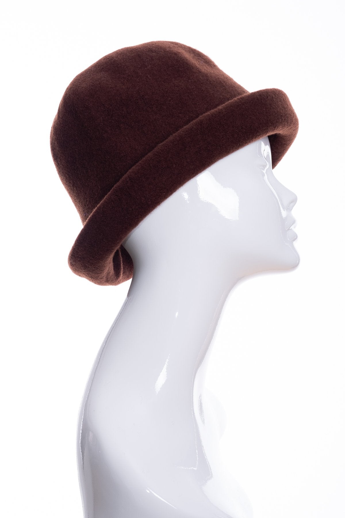 Kopka merino wool cloche hat, chocolate, side 2 view
