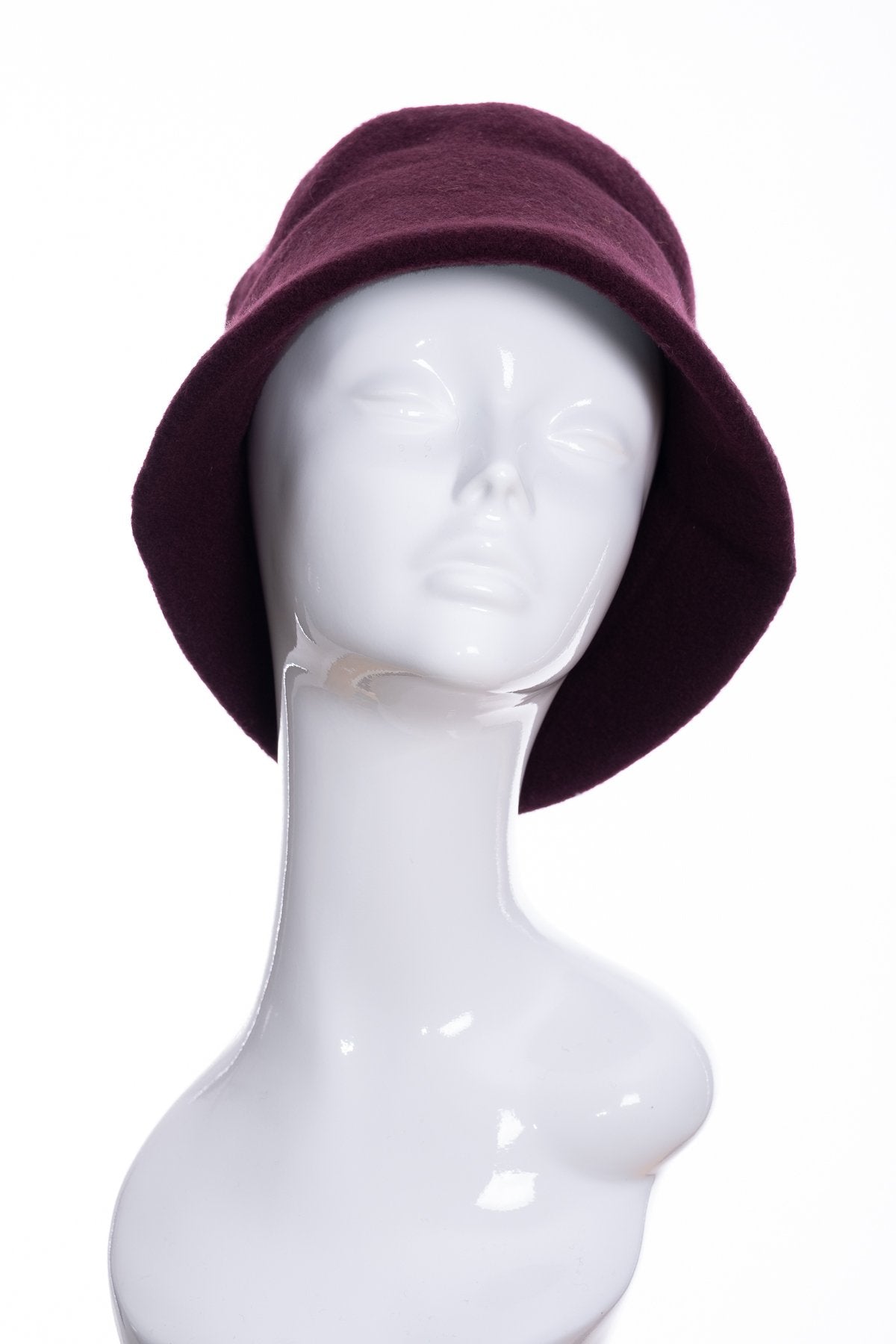 Kopka merino wool cloche hat, bordeaux, front view