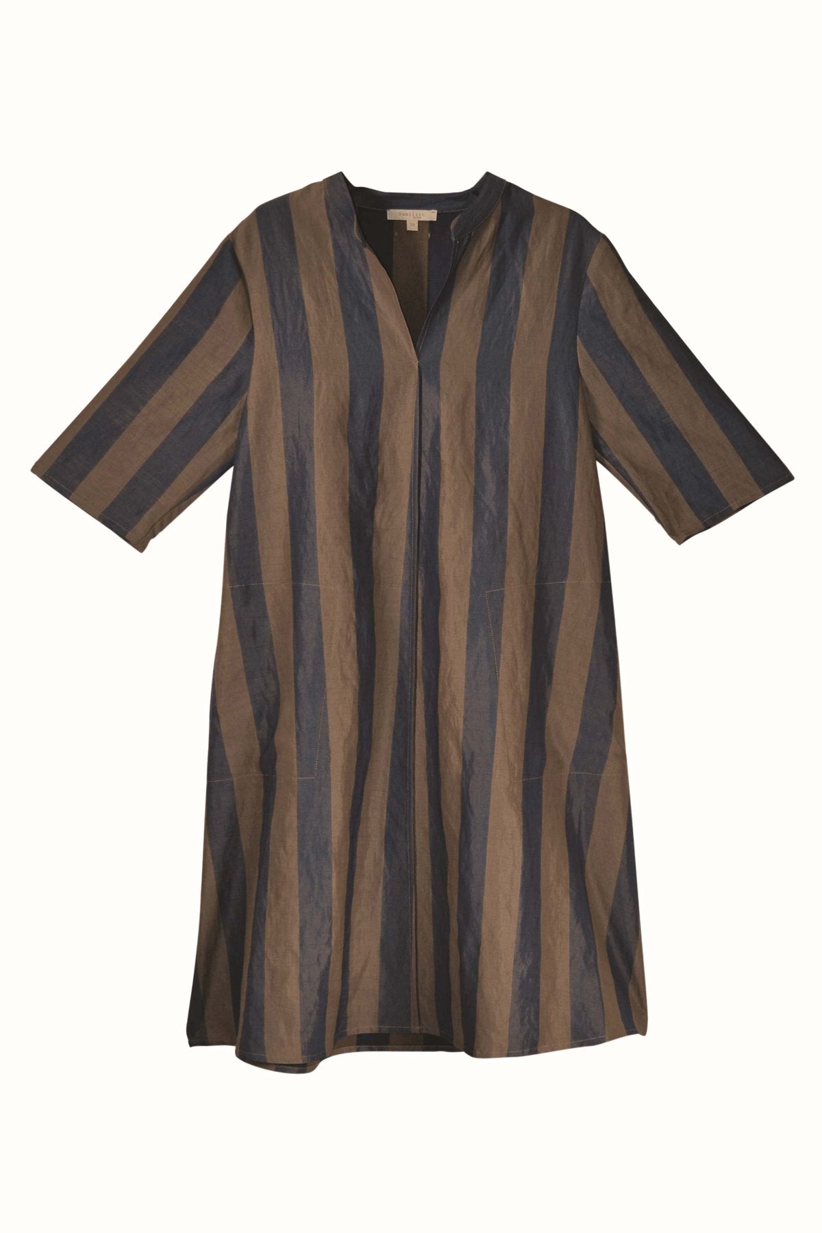 Humility dress, navy / nutmeg, front view