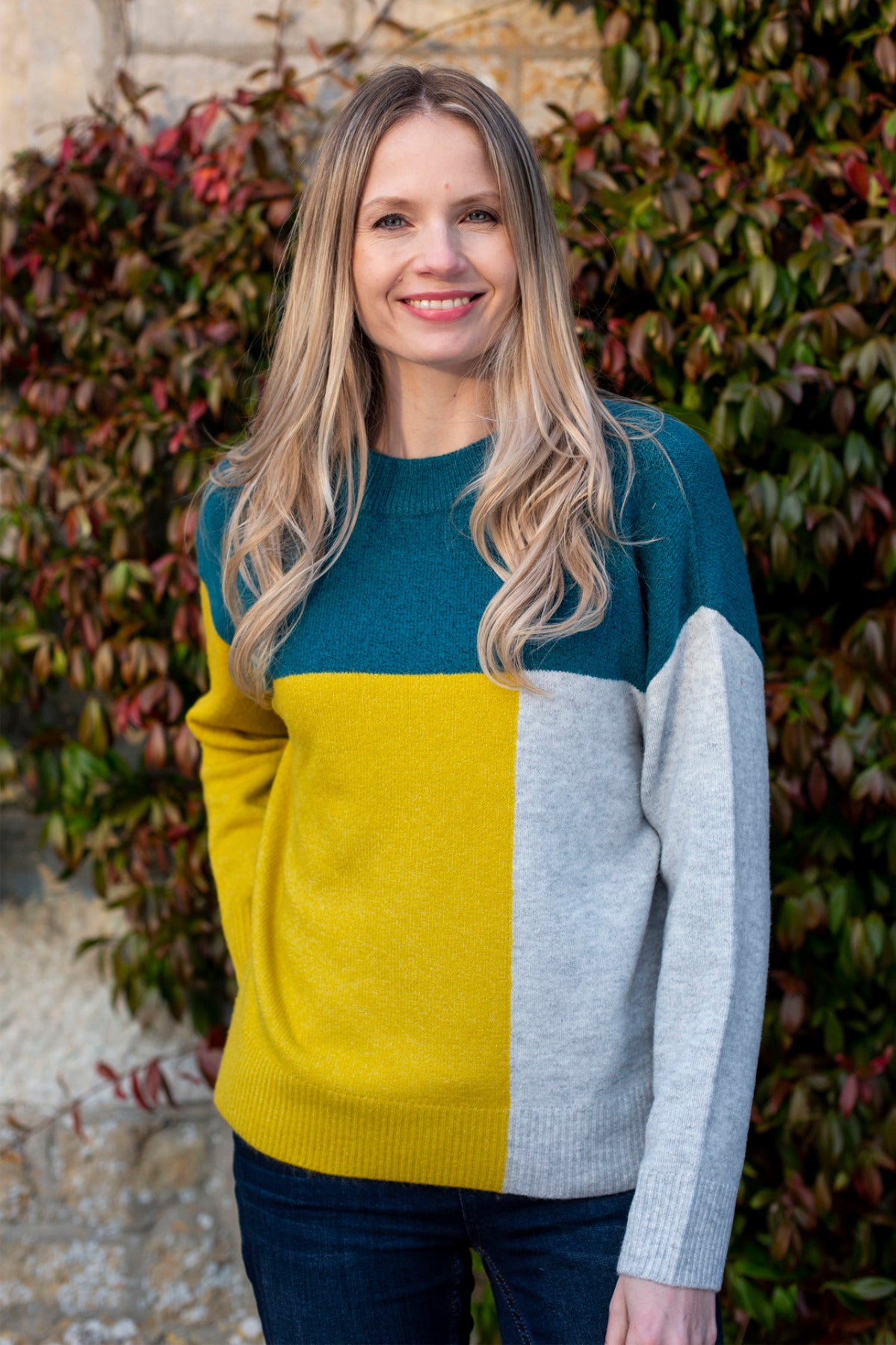 Colour block jumper, teal