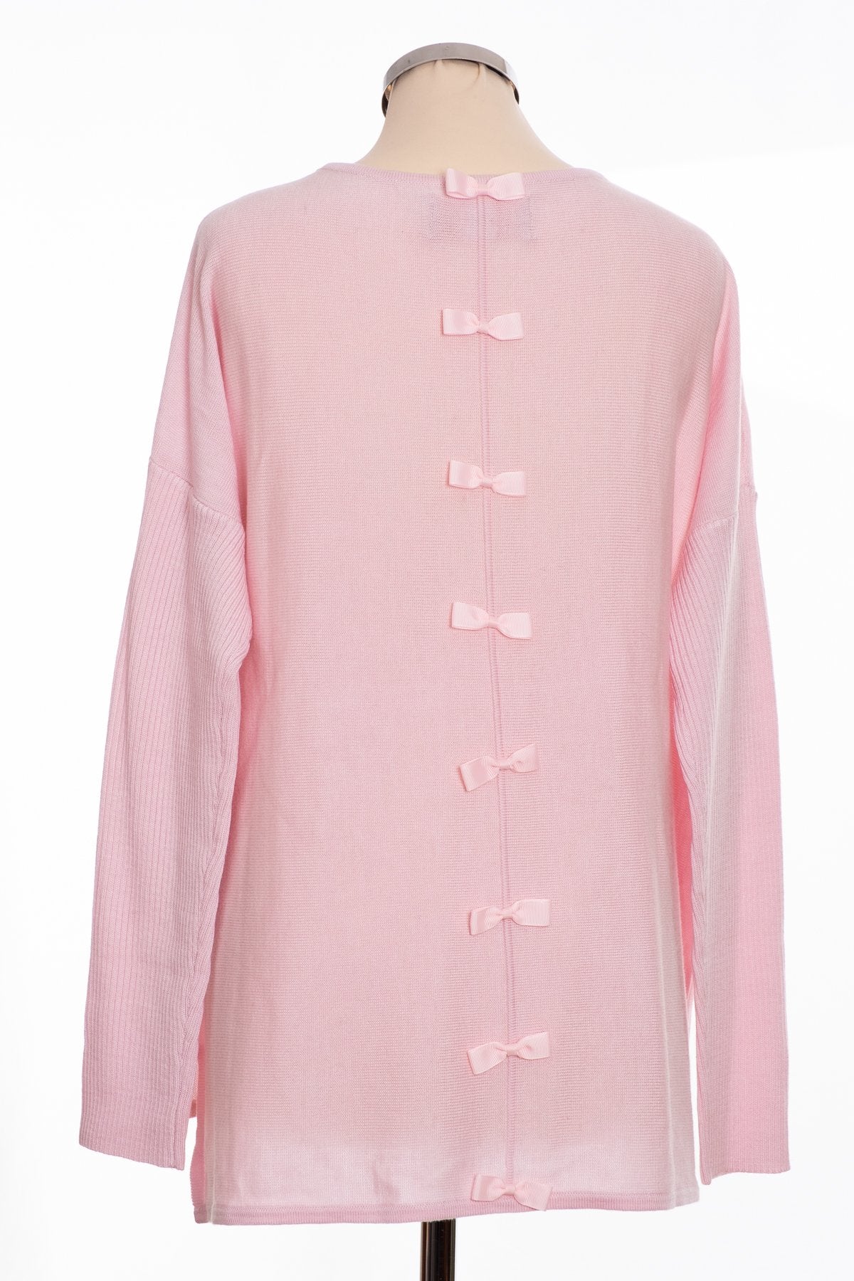 Ginger Toby bow back jumper, baby pink, rear view