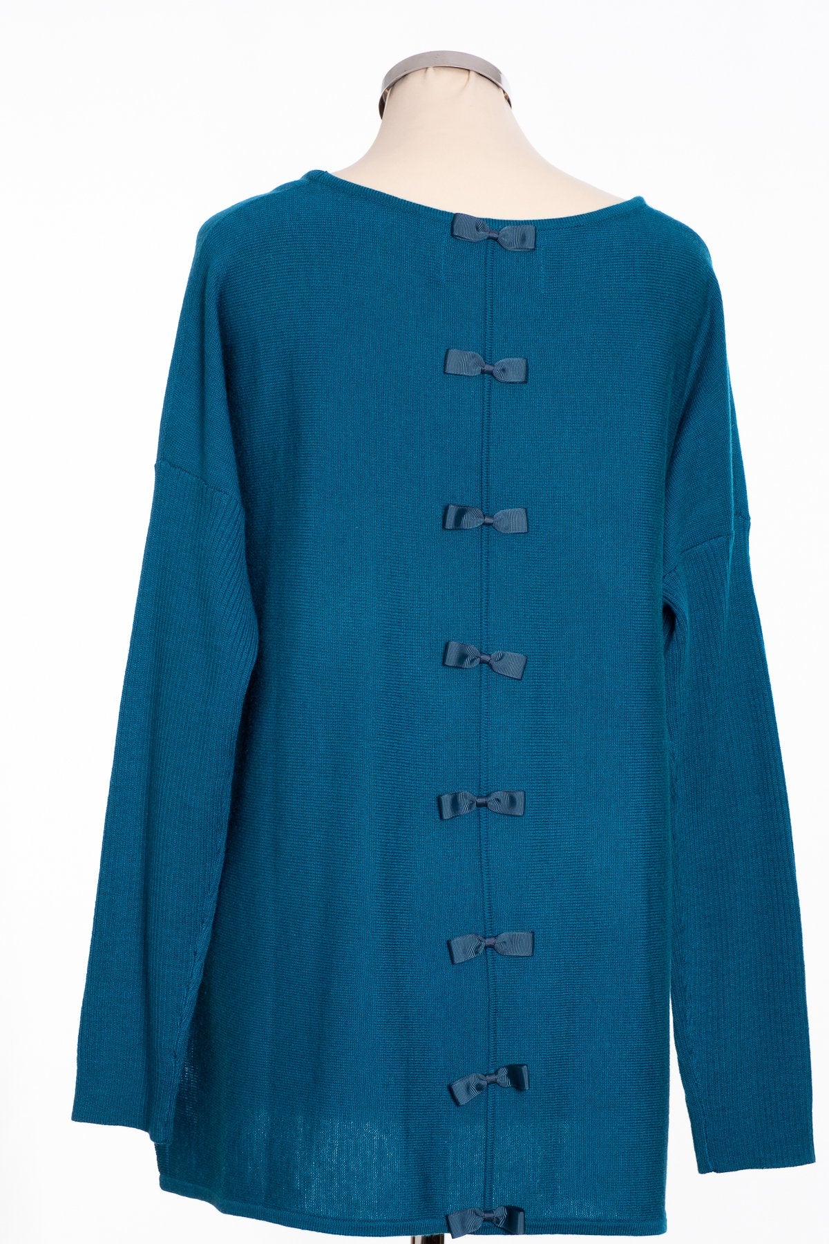 Ginger Toby bow back jumper, teal, rear view