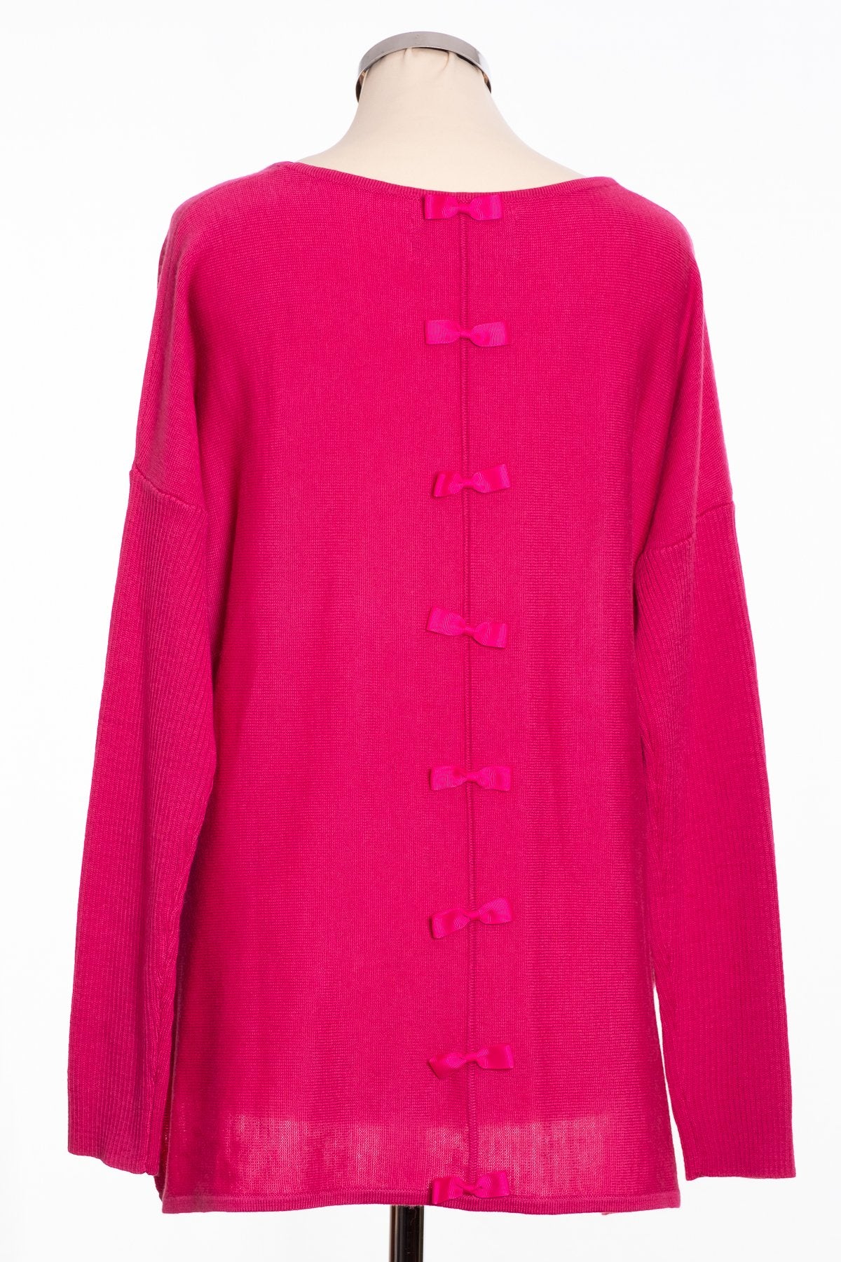 Ginger Toby bow back jumper, hot pink, rear view