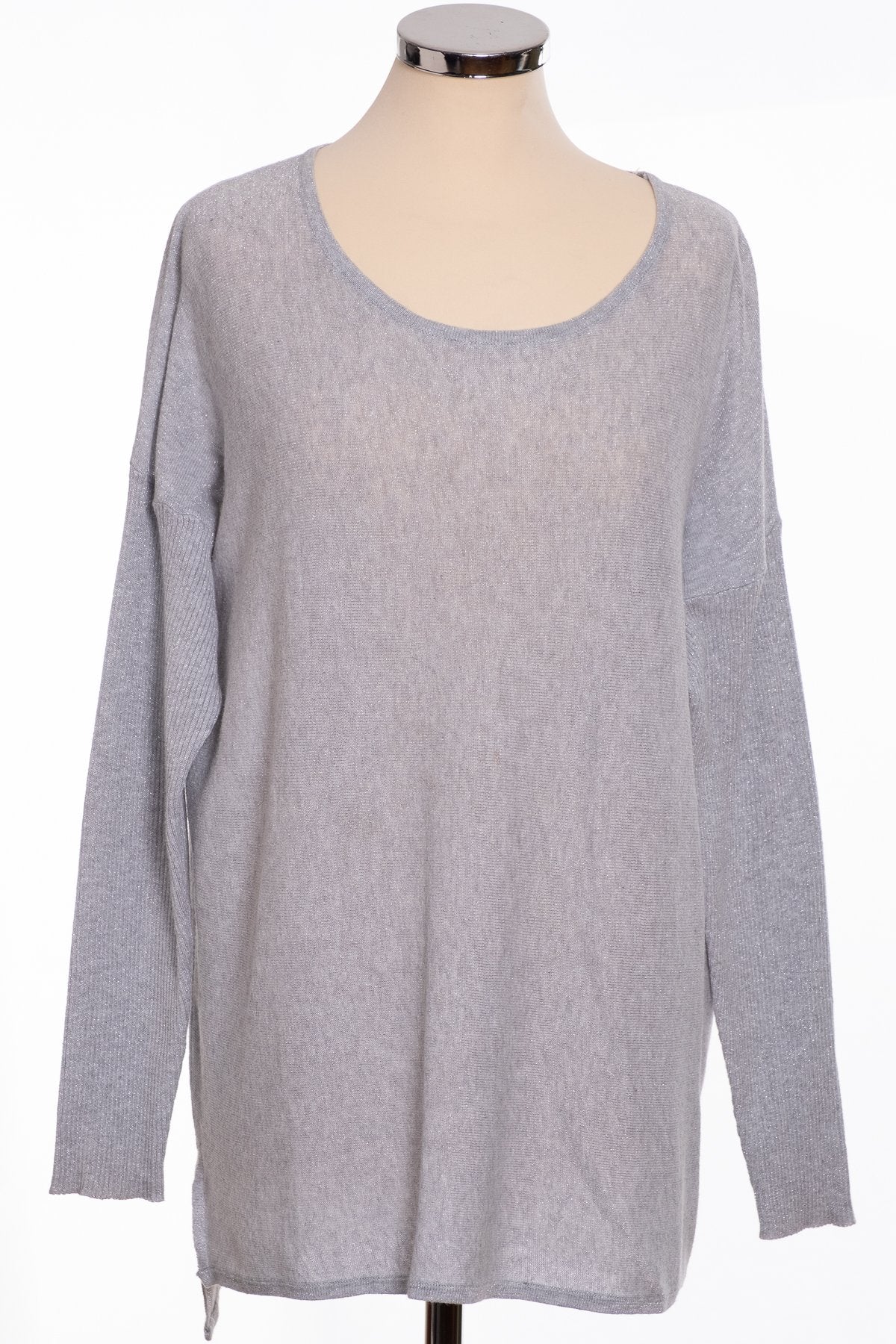 Ginger Toby bow back jumper, silver sparkle, front view