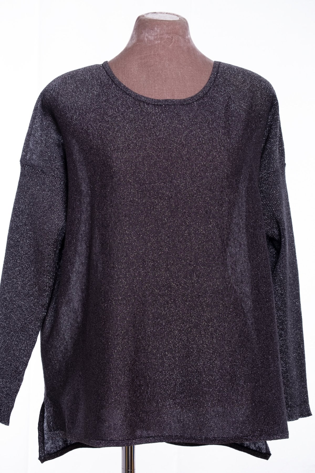 Ginger Toby bow back jumper, black sparkle, front view