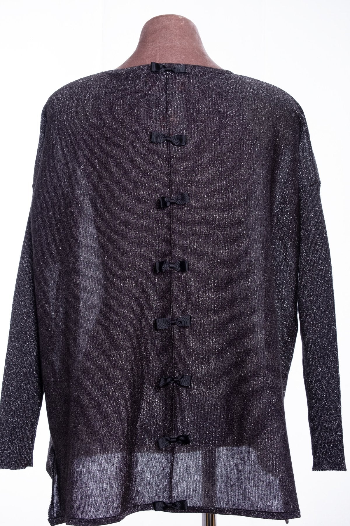Ginger Toby bow back jumper, black sparkle, rear view